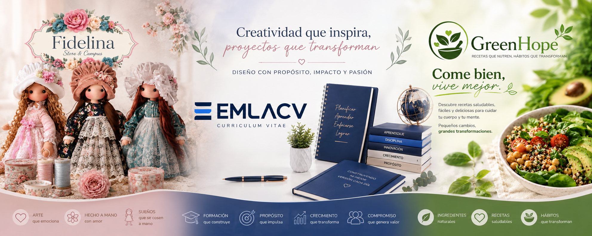 Portafolio web: Fidelina Store, EMLACV y GreenHope